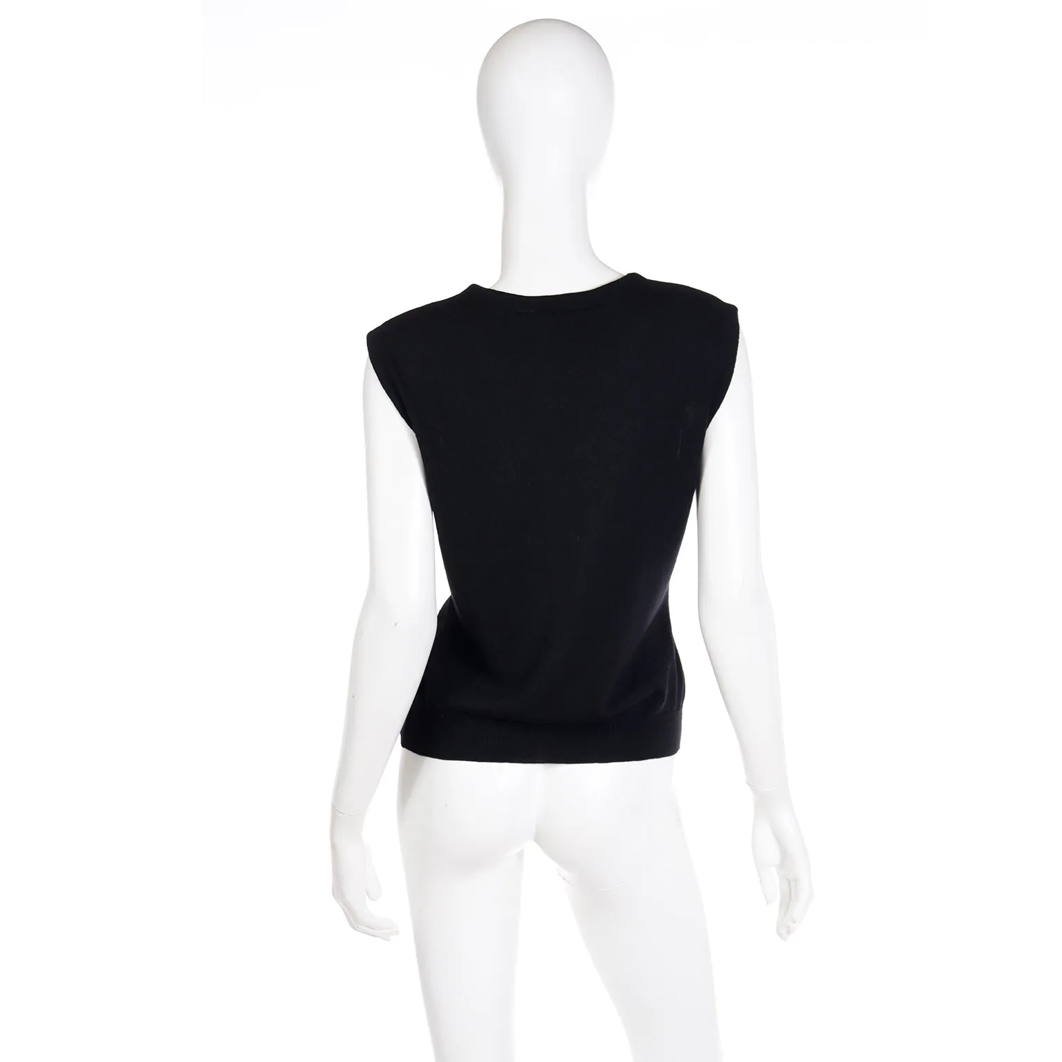 1990s Franco Moschino Black Sleeveless Top w Red Heart & Buttons