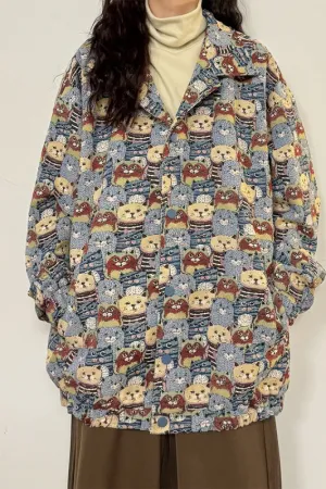 American Retro Fun Cartoon Jacquard Loose Lapel Jacket