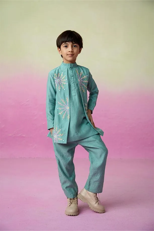 Astronaut Dreamer- Mint Hand Embroidered Kurta & Pants Set for Boys