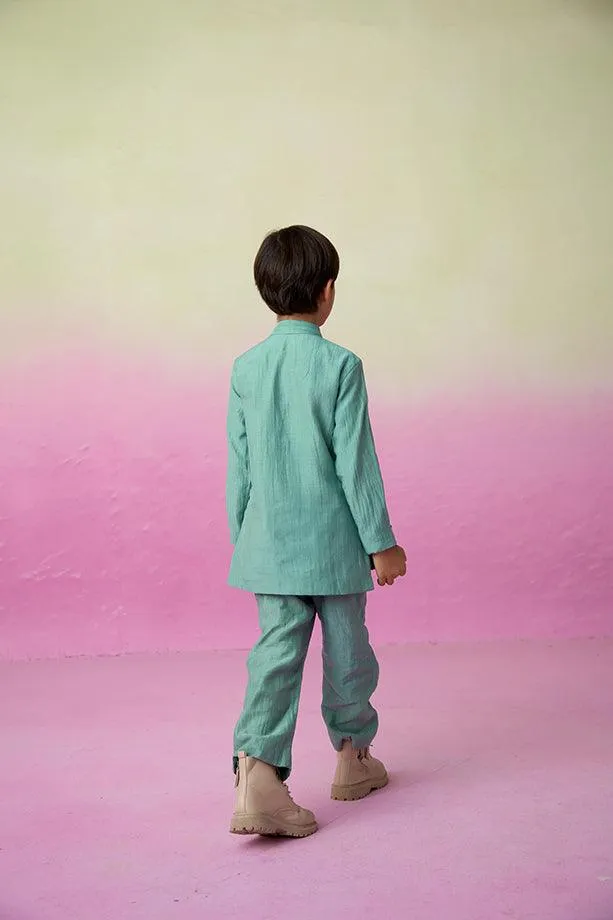 Astronaut Dreamer- Mint Hand Embroidered Kurta & Pants Set for Boys