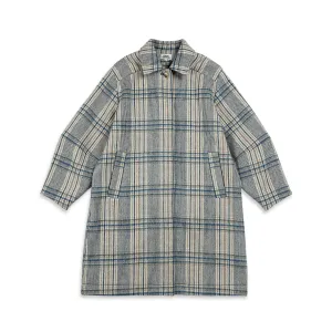 Balloon Woollen Coat Khaki Blue Checks