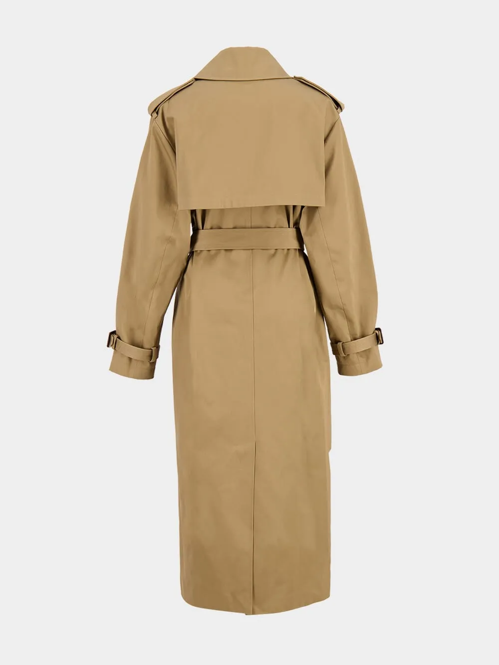 Beige Cotton Serge Oversized Trench Coat