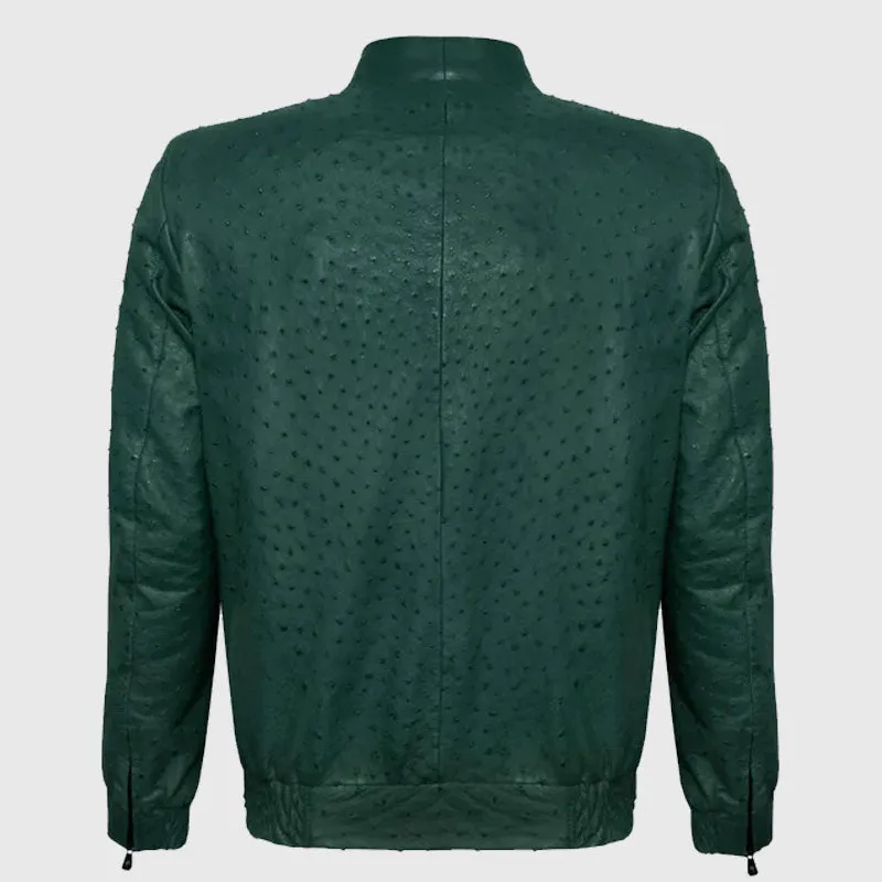 Best Fashion Genuine Premium Green Ostrich Leather Zip Up Biker Jacket