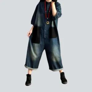 Black roomy pocket denim overall