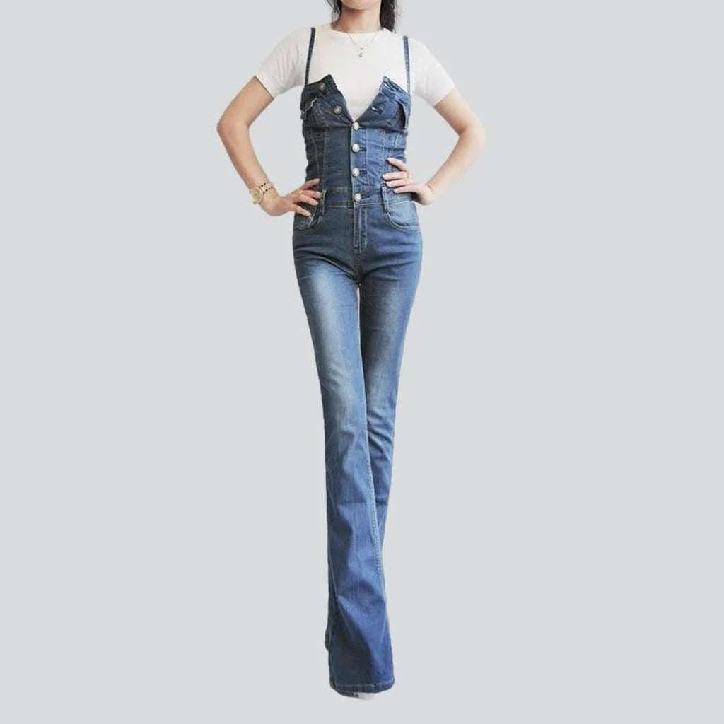 Boot cut sleeveless denim overall