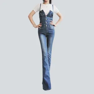 Boot cut sleeveless denim overall