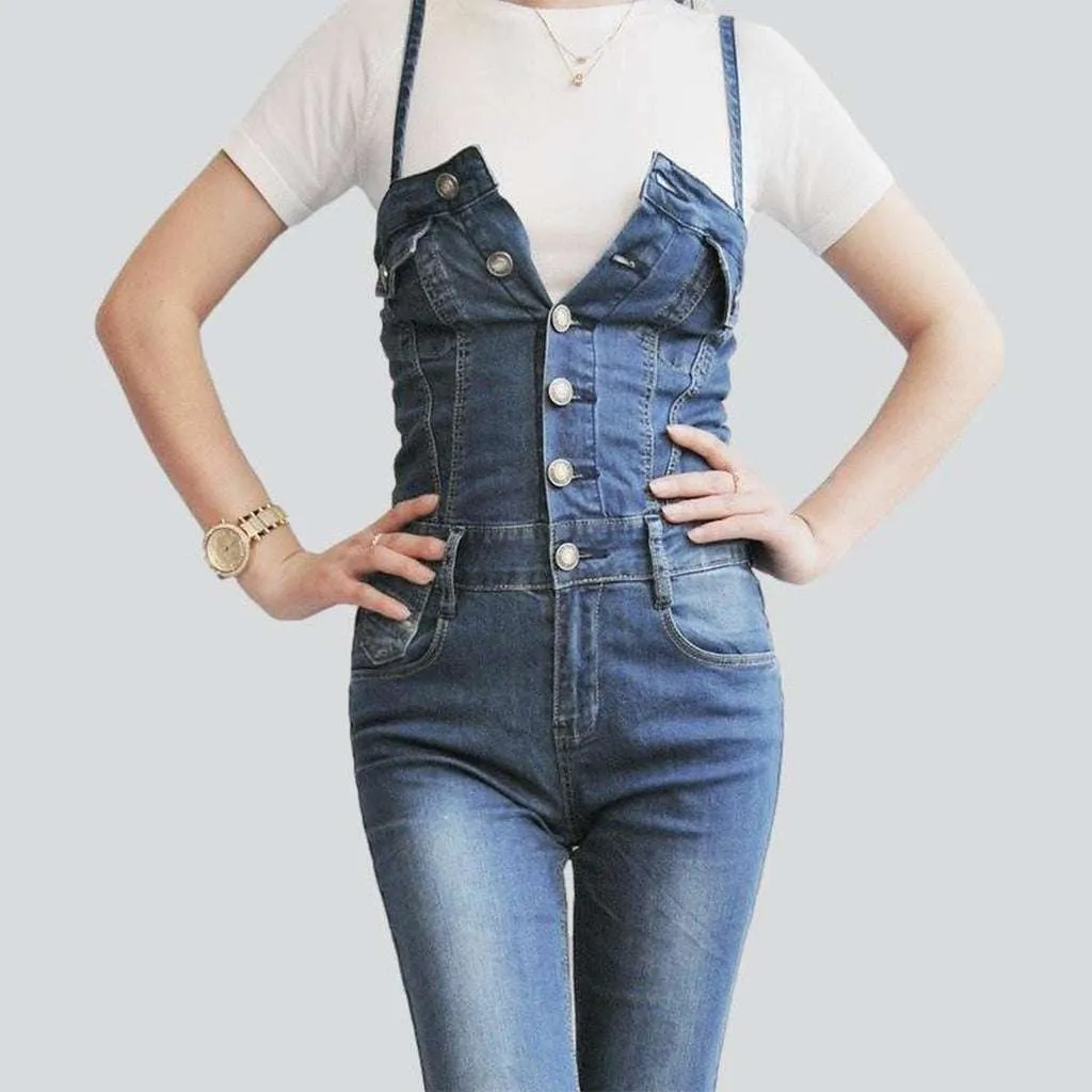 Boot cut sleeveless denim overall