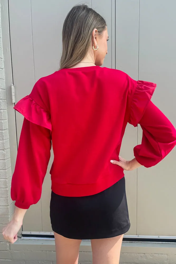 Bow Sweatshirt Top-Red