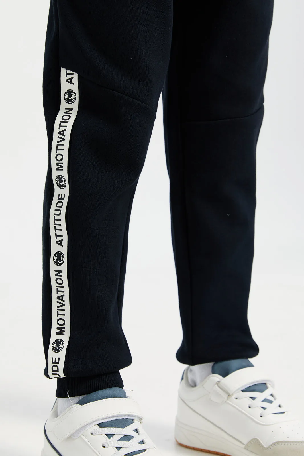 Boys Black Printed Soft Feel Track Pants