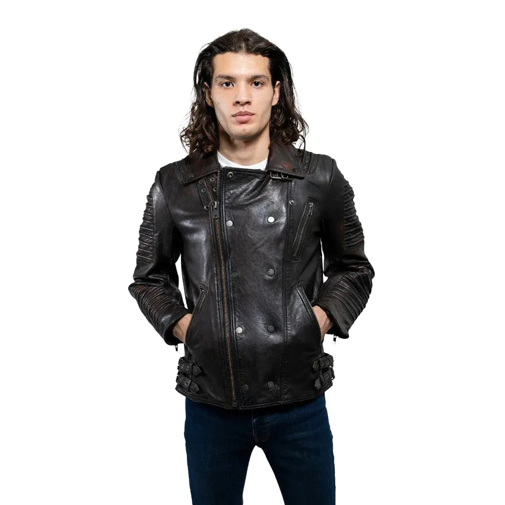 Brooklyn Mens Lambskin Leather Jacket Black Cognac