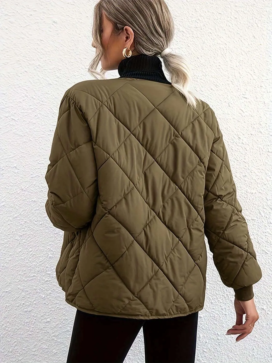 Bubble Texture Snap Down Long Sleeve Winter Coat