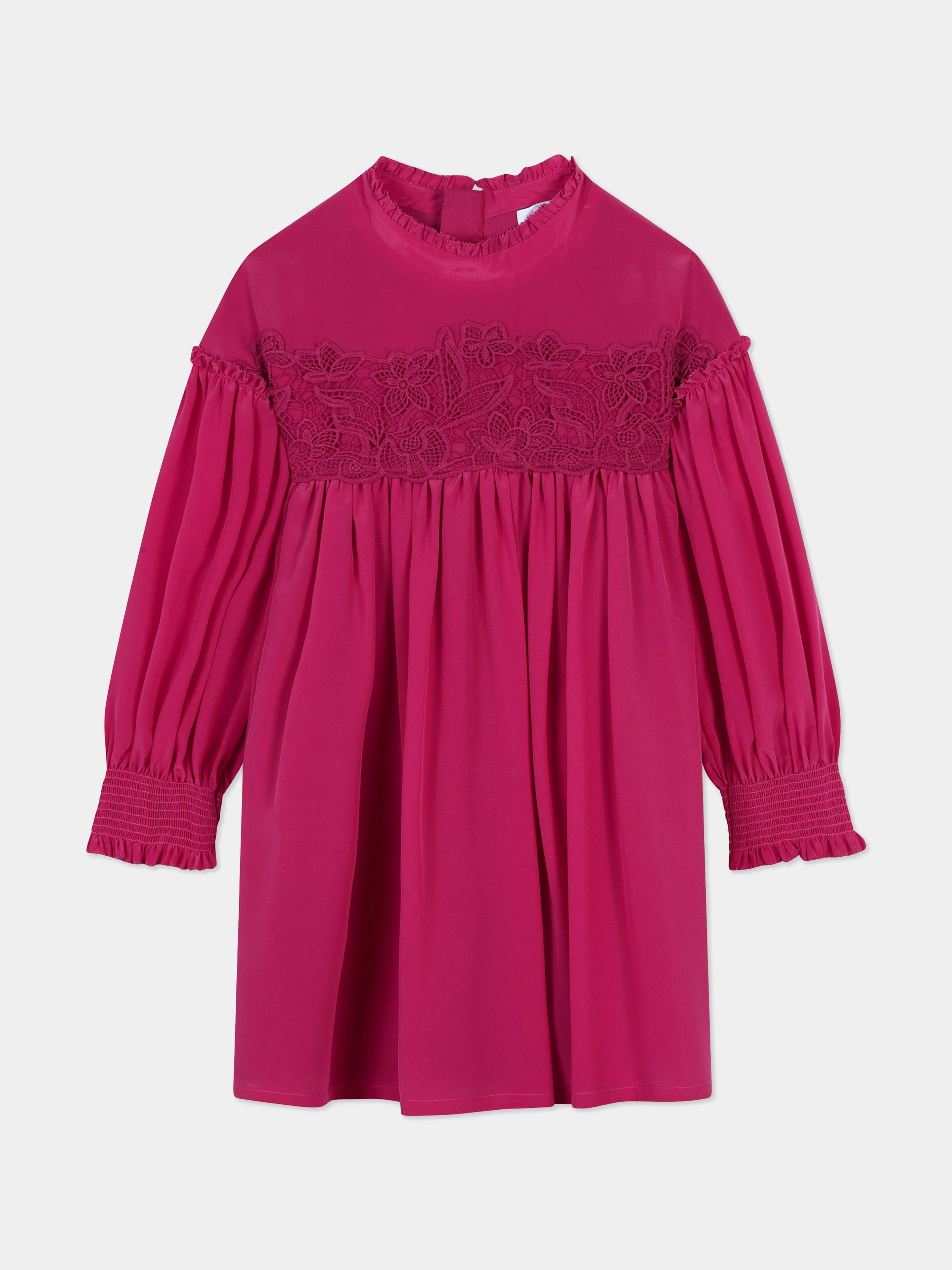 Chloé Girls Silk And Lace Detail Ceremony Dress in Pink