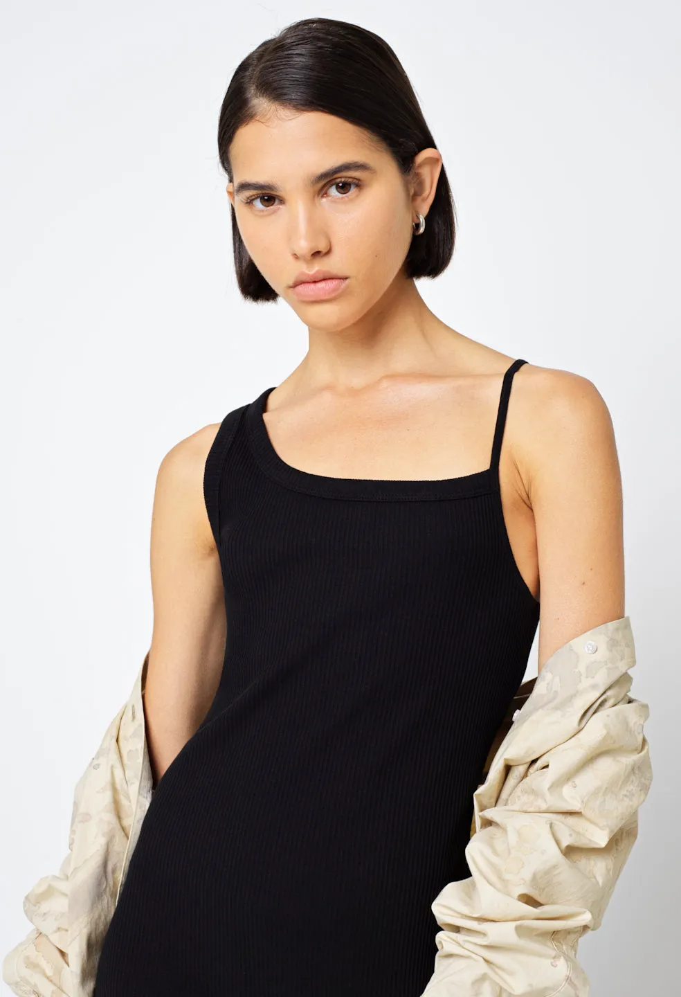 Cotton Rib Asymmetrical Cami Dress / Black