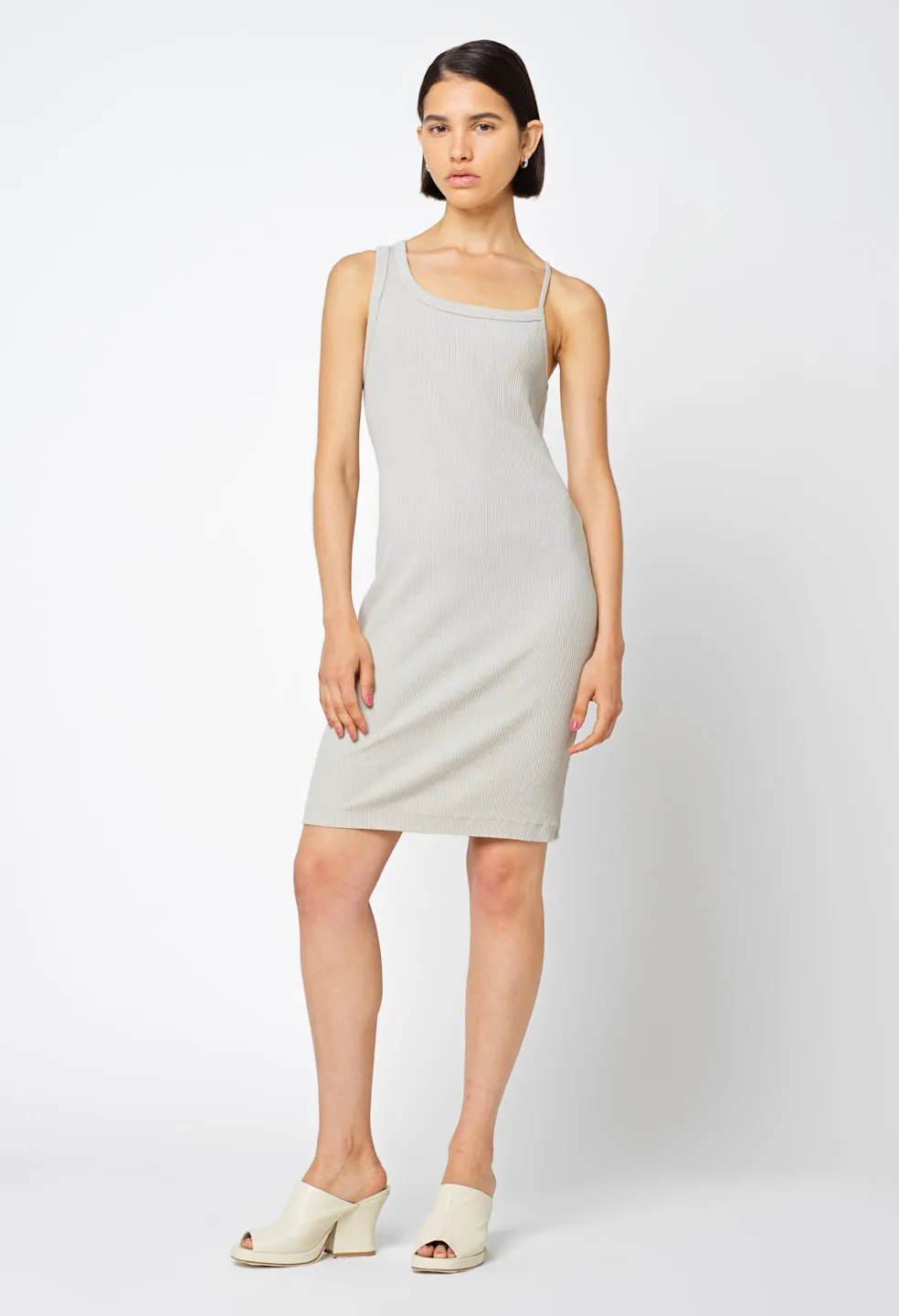 Cotton Rib Asymmetrical Cami Dress / Oyster