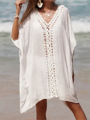 Cutout V-Neck Three-Quarter Sleeve Cover Up