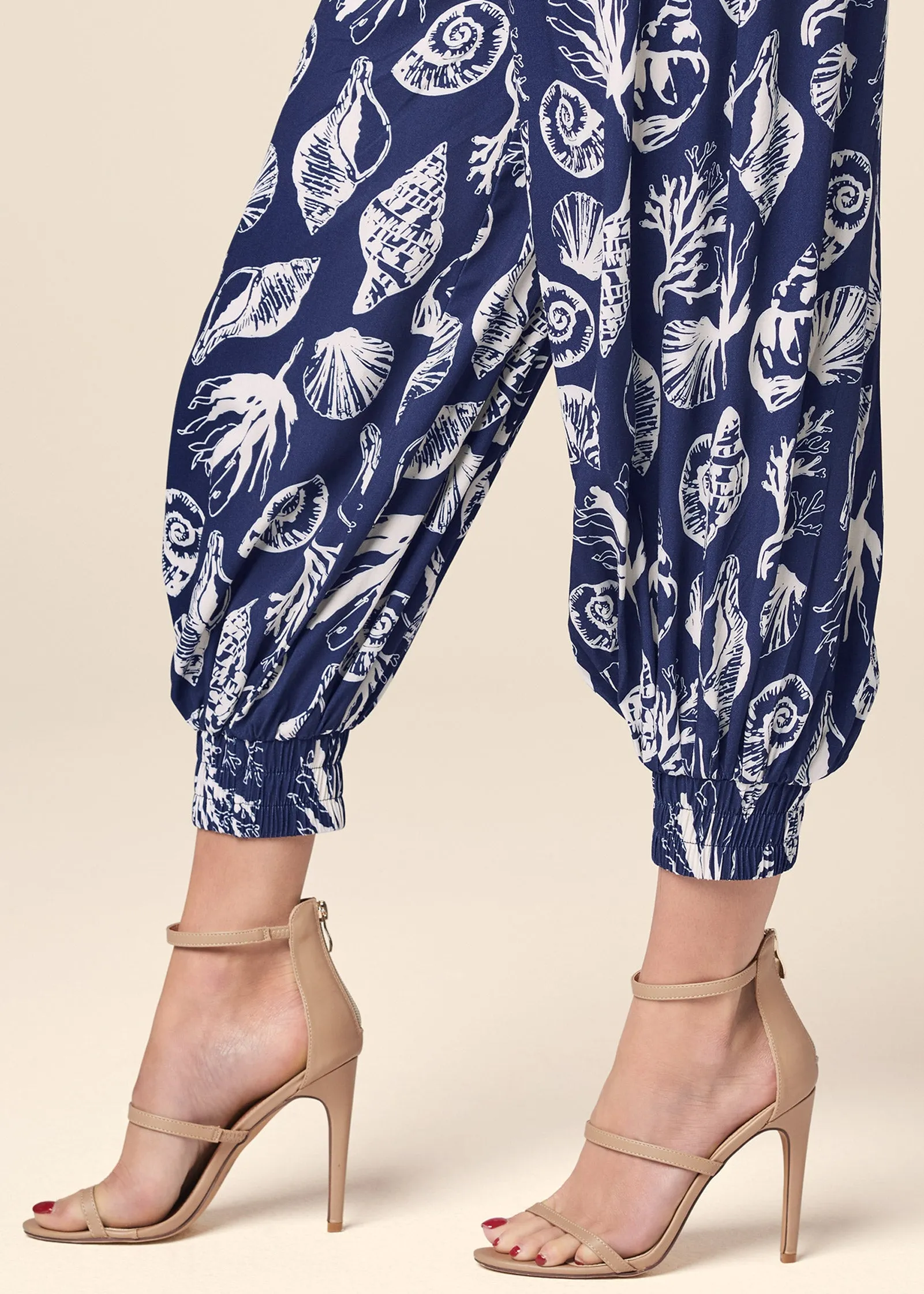 Deep Ocean Patterned Pants - Navy & White