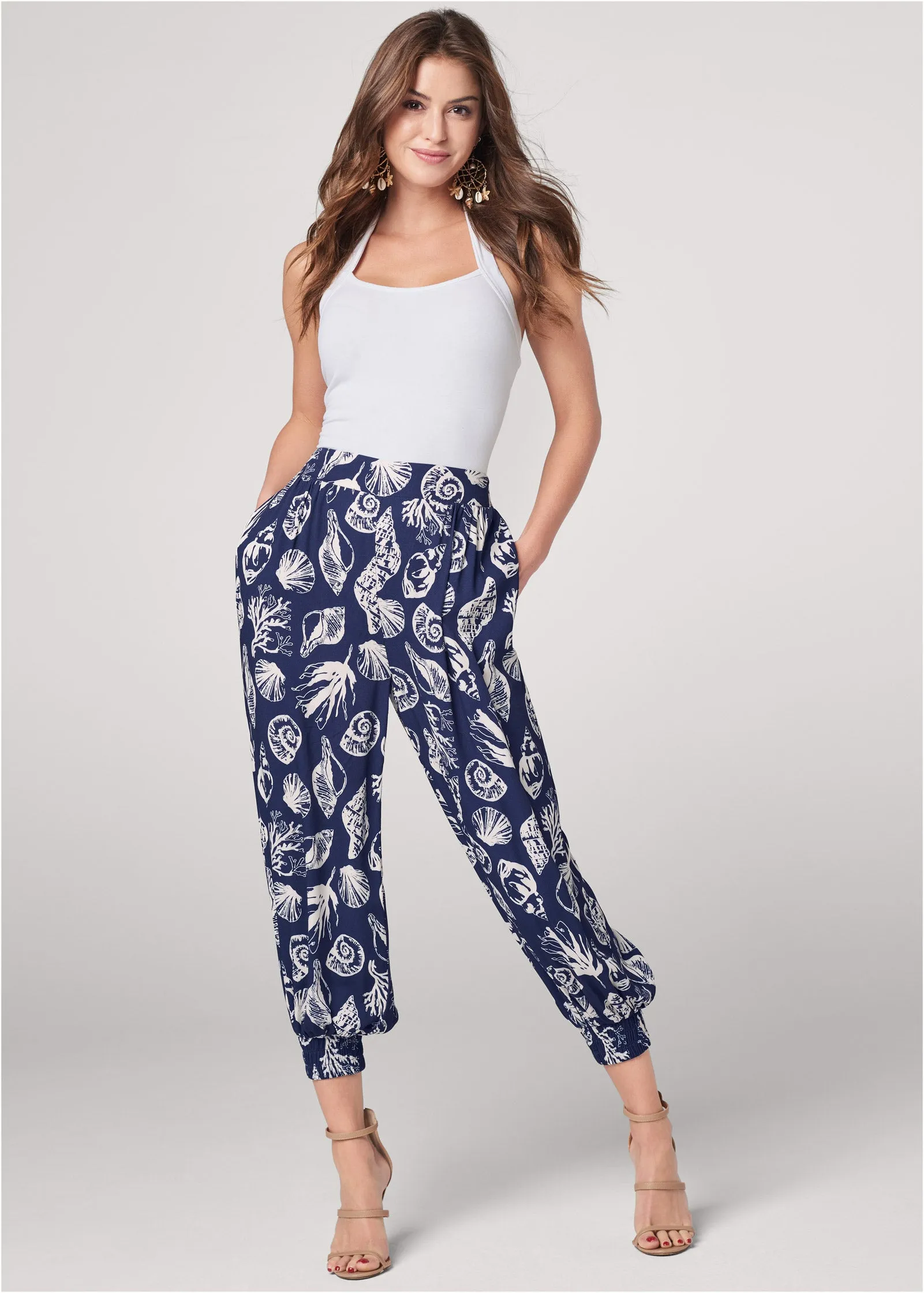 Deep Ocean Patterned Pants - Navy & White