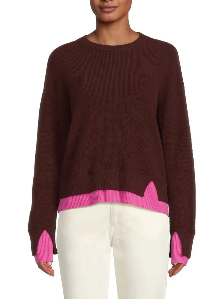 Design 365 Double Cuff Cashmere Crew Neck Sweater in Cinnabar