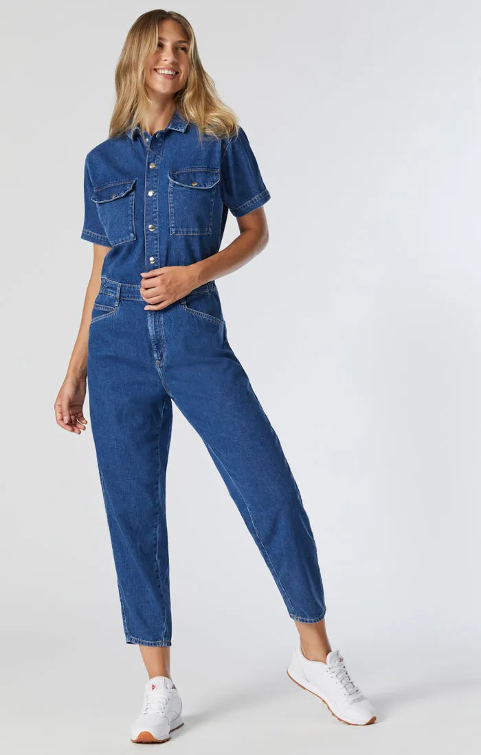 DORIA DENIM JUMPSUIT IN MID BLUE DENIM