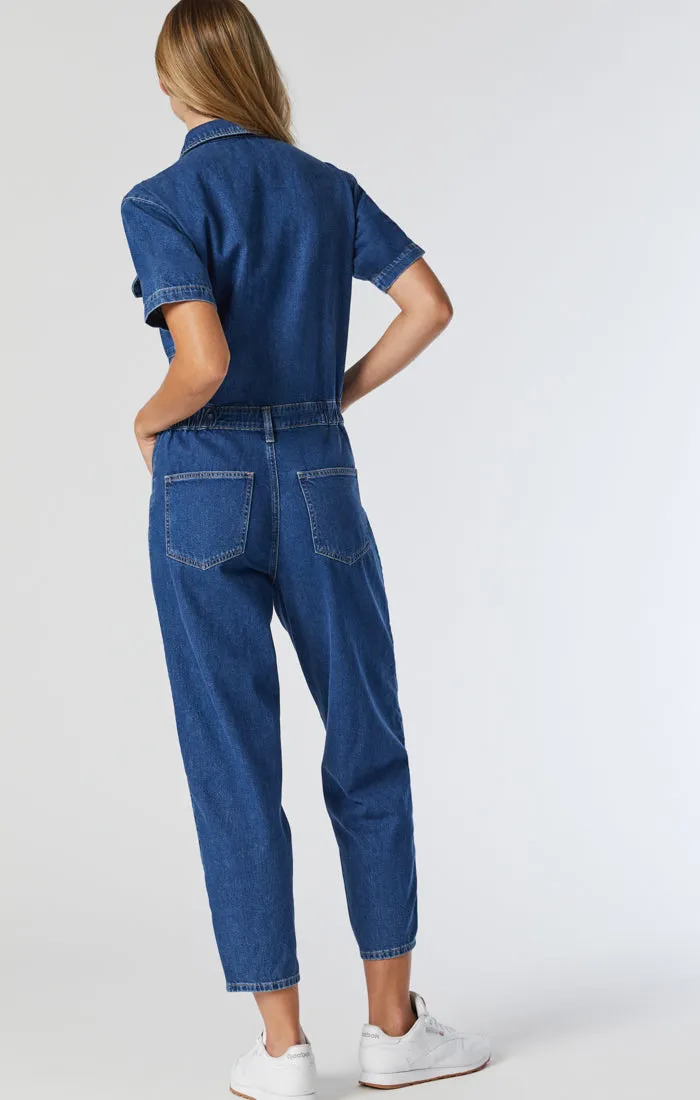 DORIA DENIM JUMPSUIT IN MID BLUE DENIM