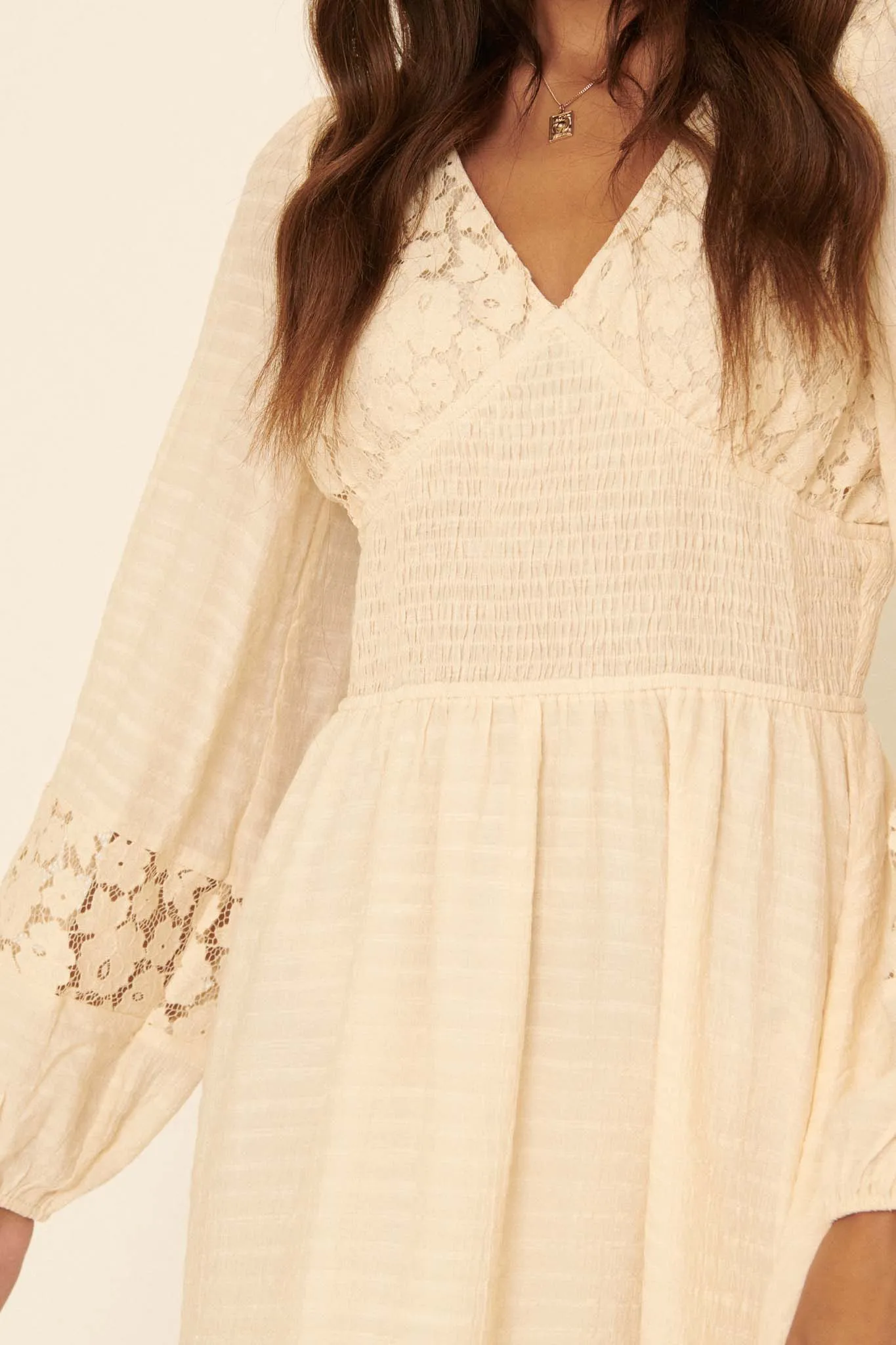 Dreamy Day Tonal Stripe and Lace Peasant Dress