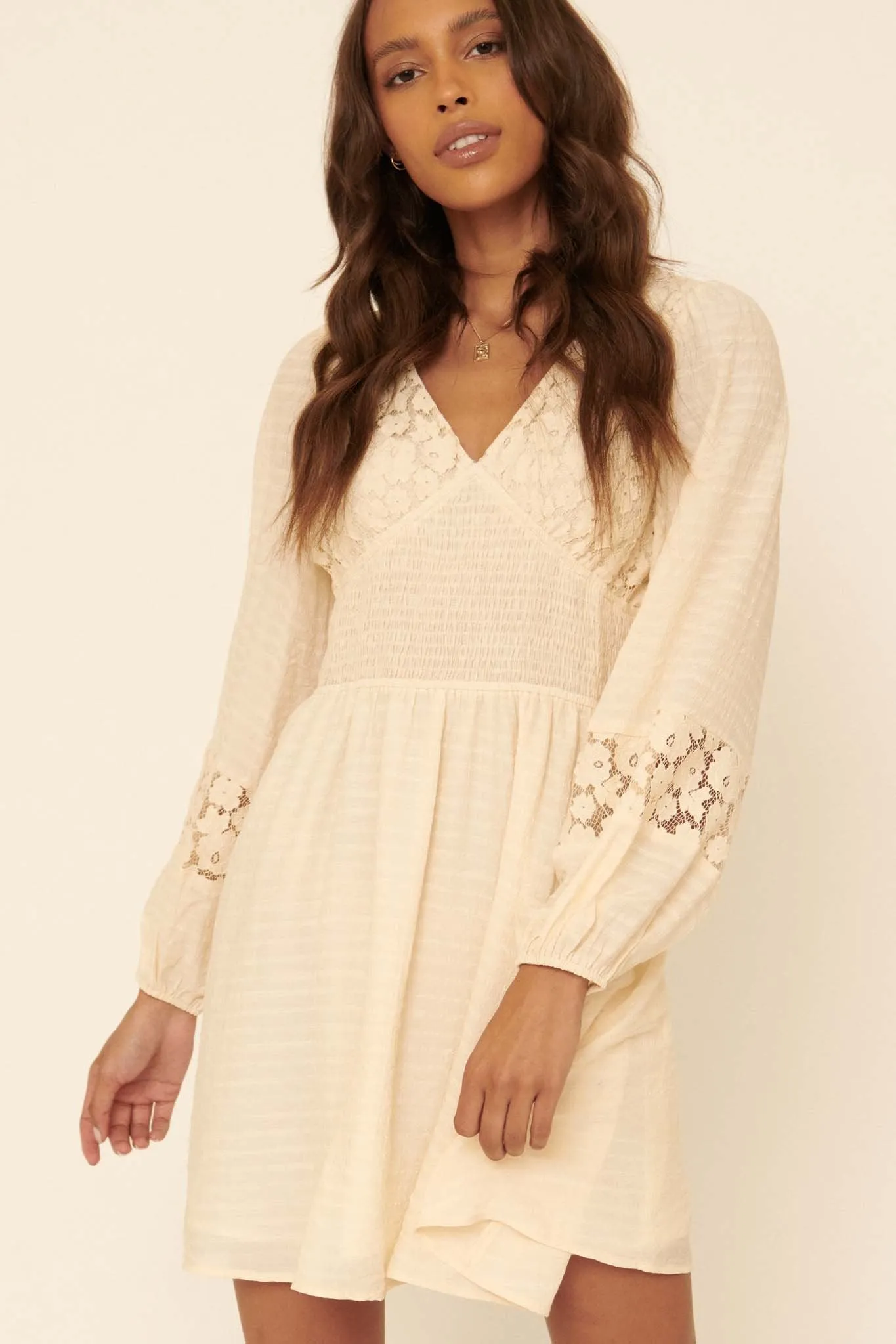 Dreamy Day Tonal Stripe and Lace Peasant Dress