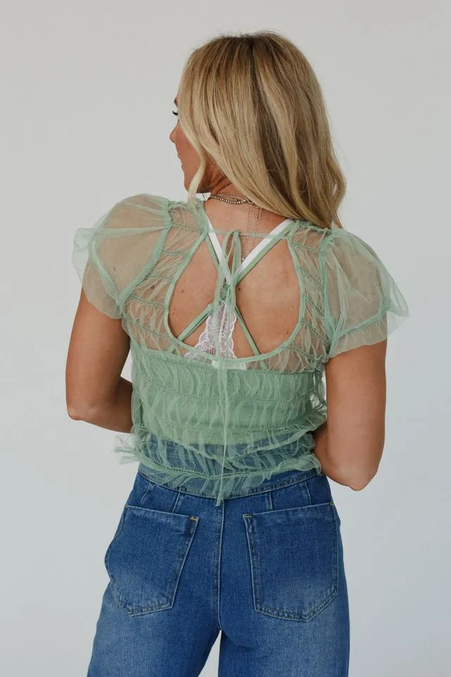 Dreamy Tulle Smocked Top - Green