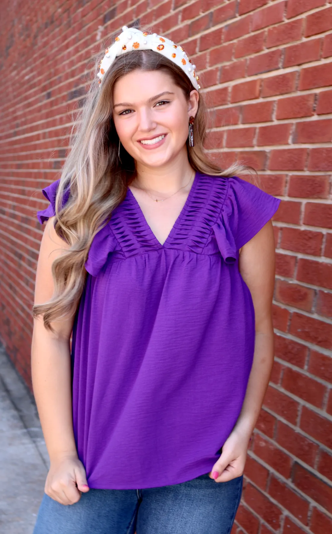 Emily Pleated Ruffle Top | Purple