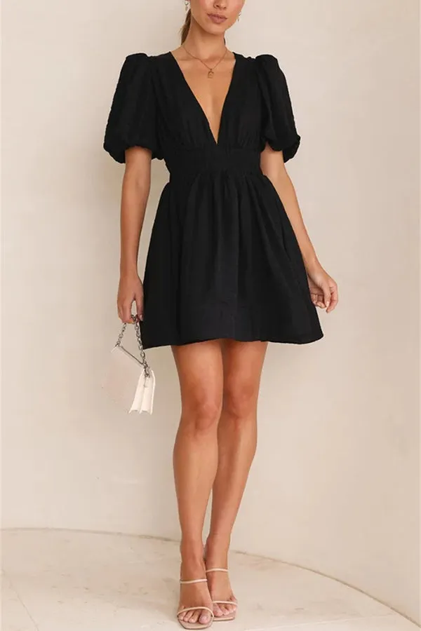 Feeling Dreamy Puff Sleeve Elastic Waist Mini Dress