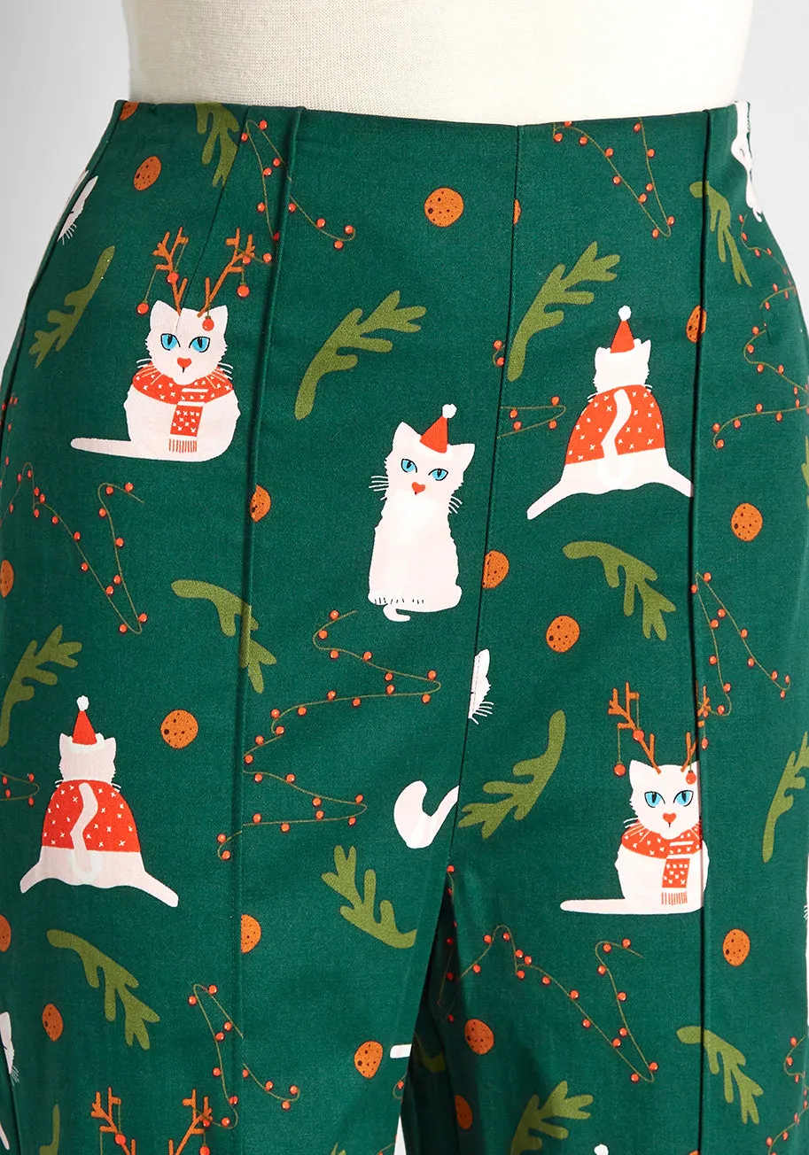 Festively Frocked Felines Pants