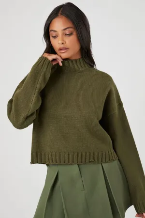 Forever 21 Ripped Stand Neck Sweater, Olive