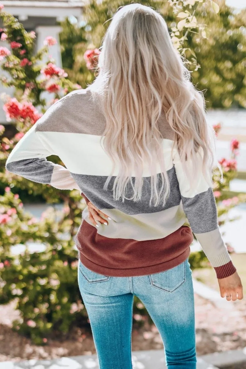 Gray Color Blocks Drop Shoulder Sweater