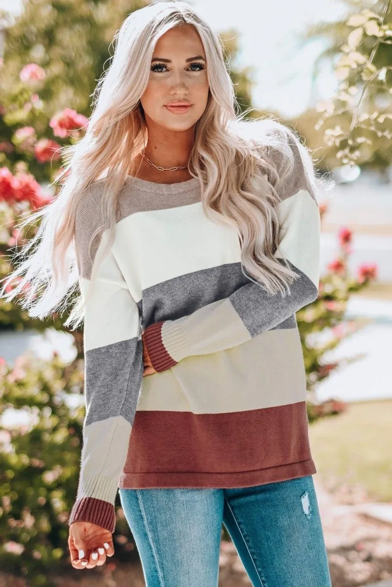 Gray Color Blocks Drop Shoulder Sweater