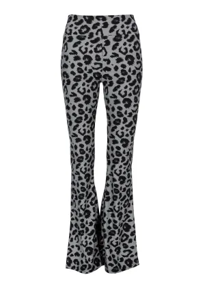 Gray Leopard Print Bell Bottoms Flare Pants