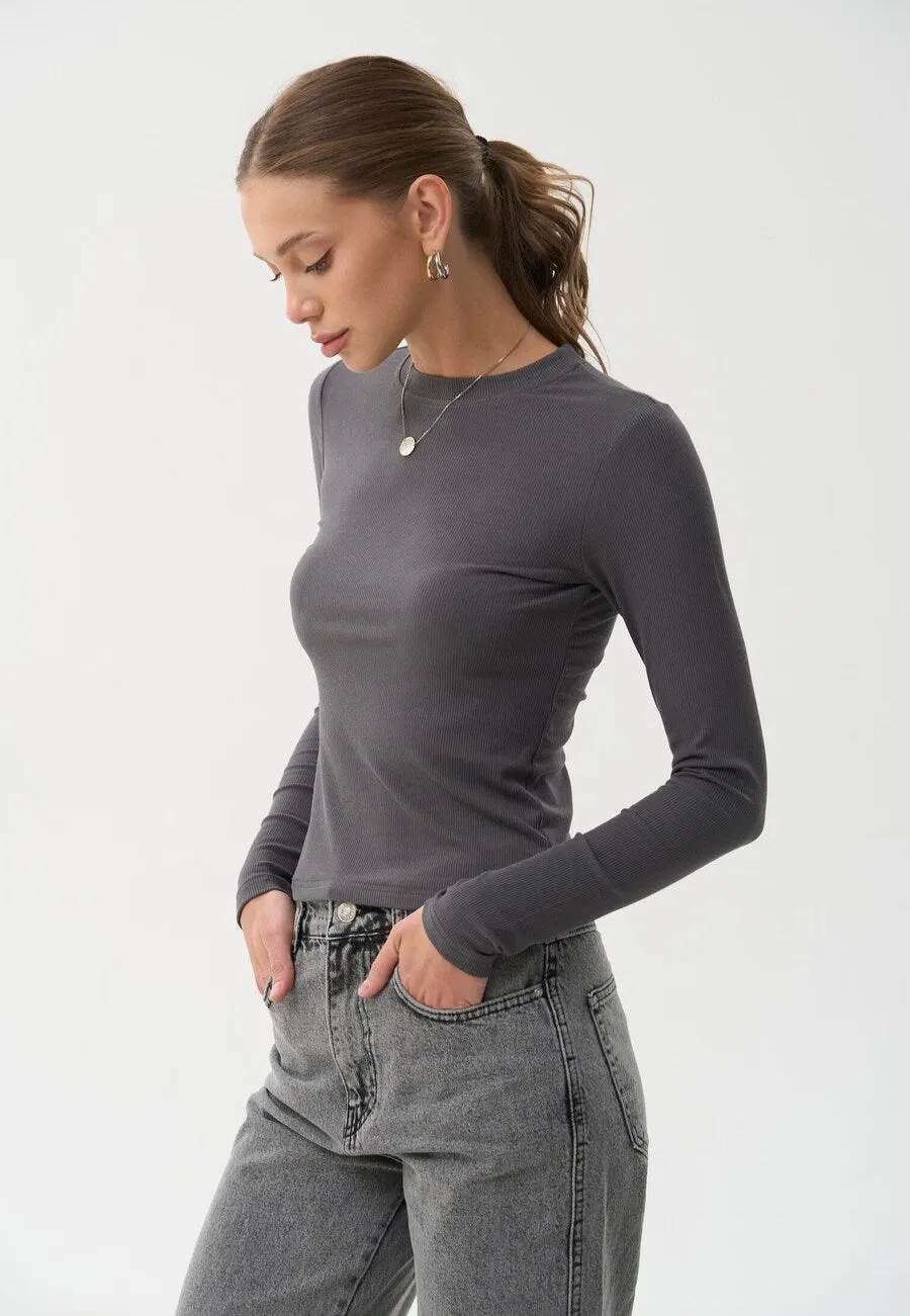 Grey Basic Long Sleeve Top