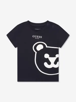 Guess Boys Bear Print T-Shirt in Navy