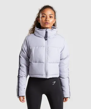 Gymshark Oversized Puffer Jacket - Lilac Grey/Dark Blue