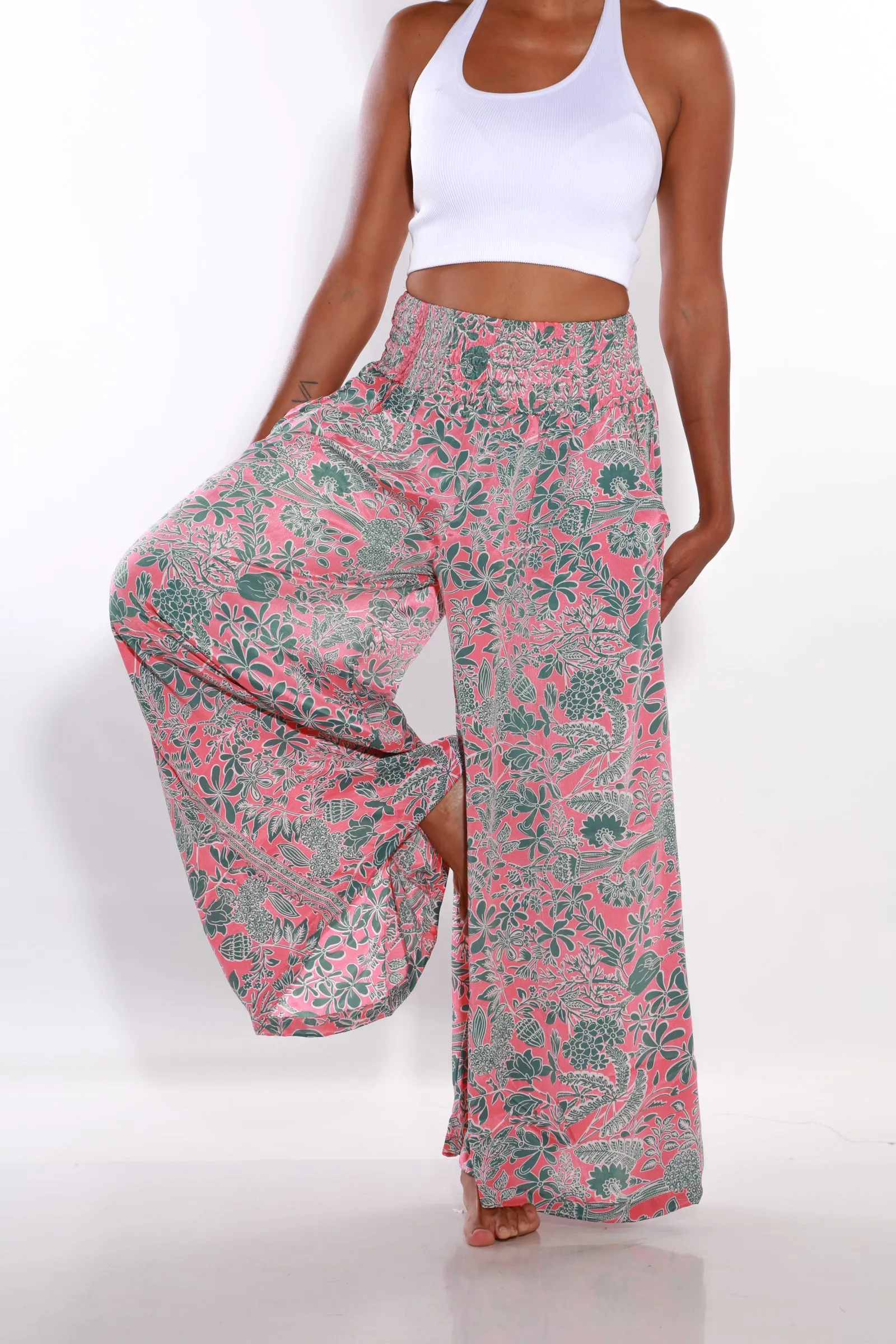 Happy Pants wide leg Boho palazzo pants - coral