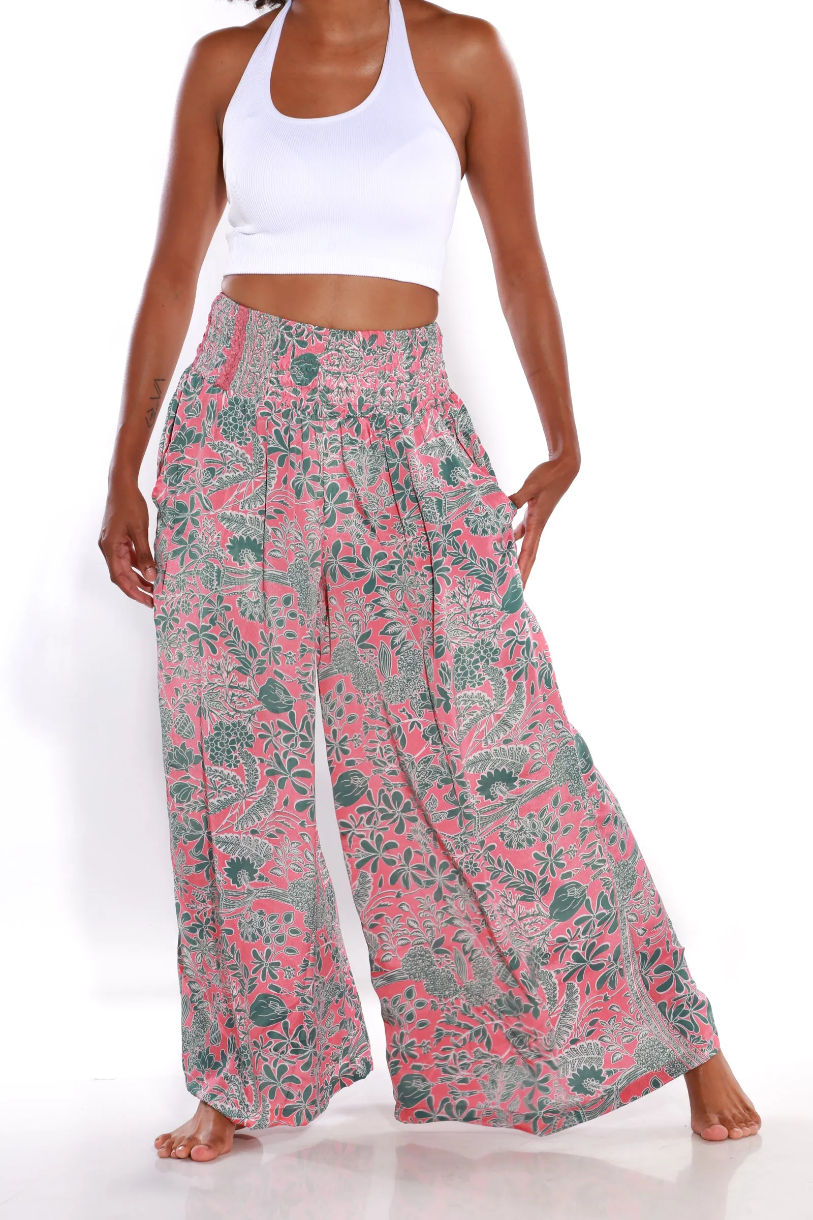 Happy Pants wide leg Boho palazzo pants - coral