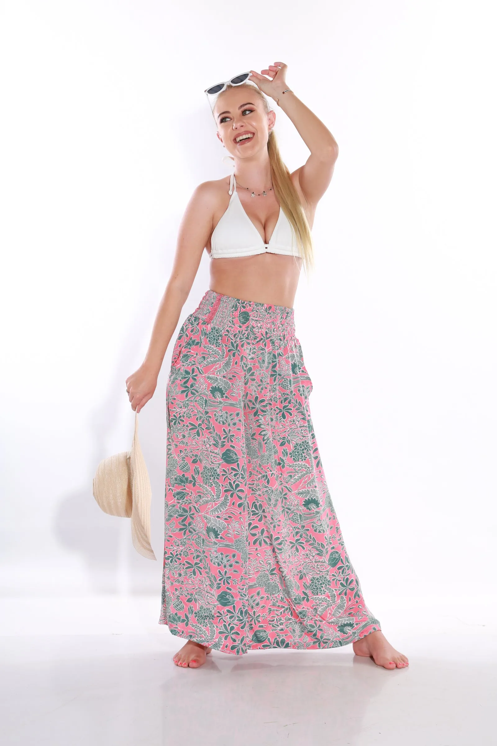 Happy Pants wide leg Boho palazzo pants - coral