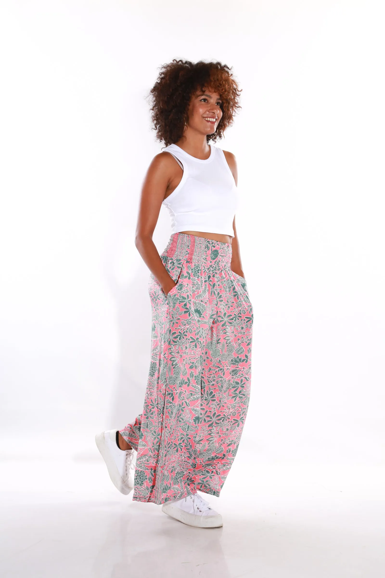 Happy Pants wide leg Boho palazzo pants - coral