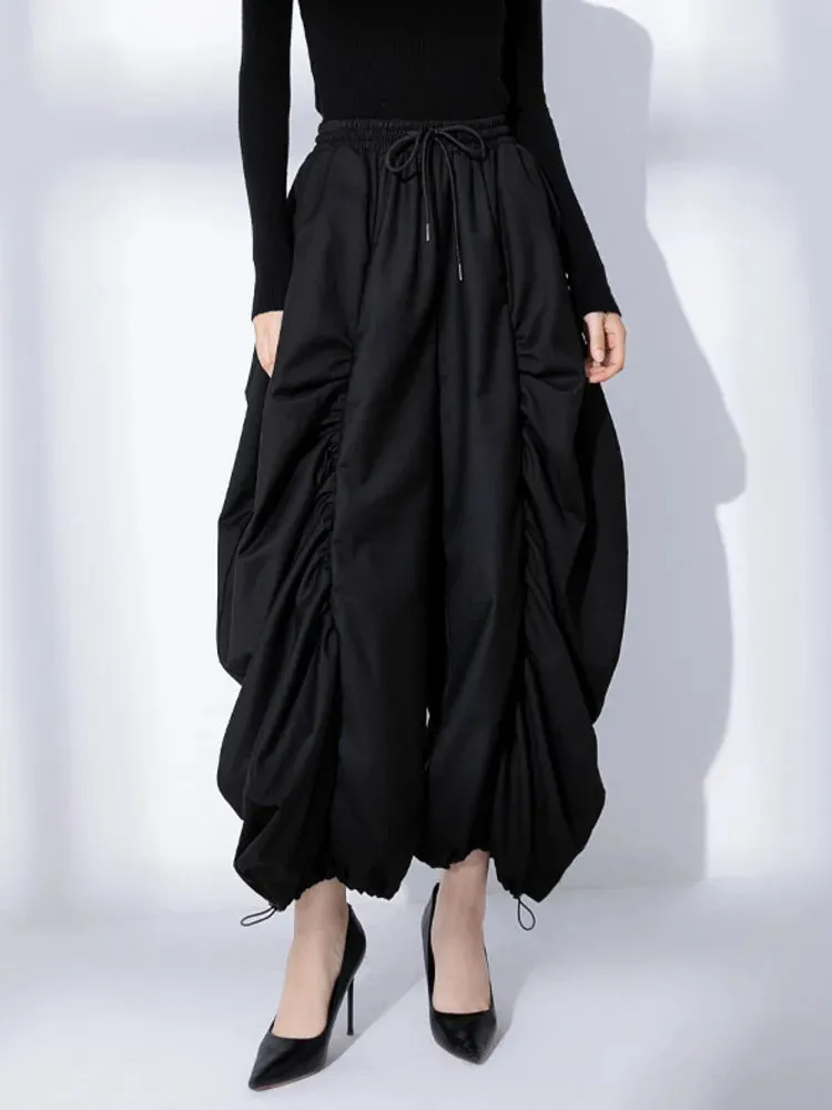 HEYFANCYSTYLE Jet Black Elastic Wide Leg Trousers