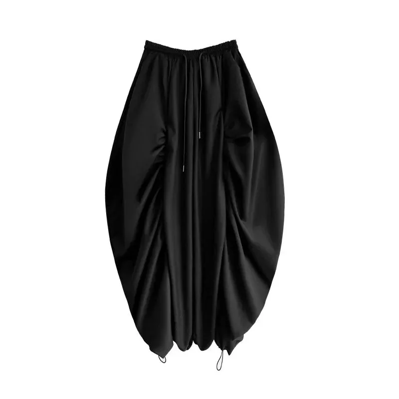 HEYFANCYSTYLE Jet Black Elastic Wide Leg Trousers