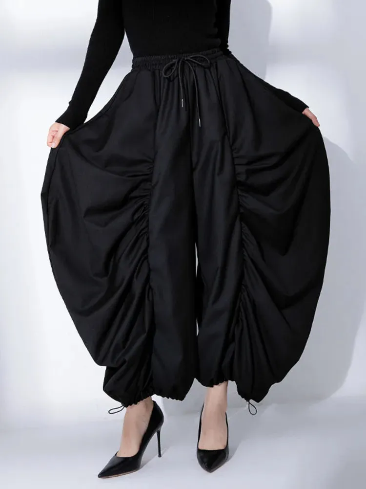 HEYFANCYSTYLE Jet Black Elastic Wide Leg Trousers