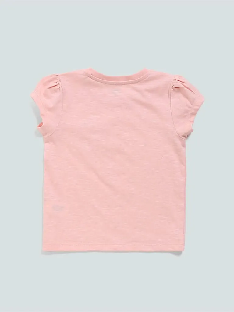 HOP Kids Printed Pocket Peach T-Shirt