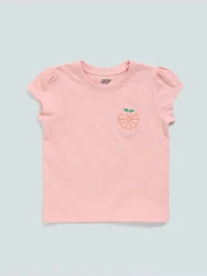 HOP Kids Printed Pocket Peach T-Shirt