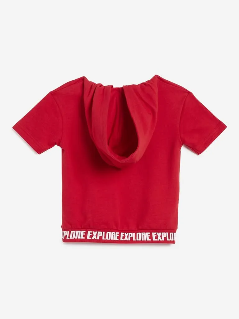 HOP Kids Red Text Print Hooded T-Shirt