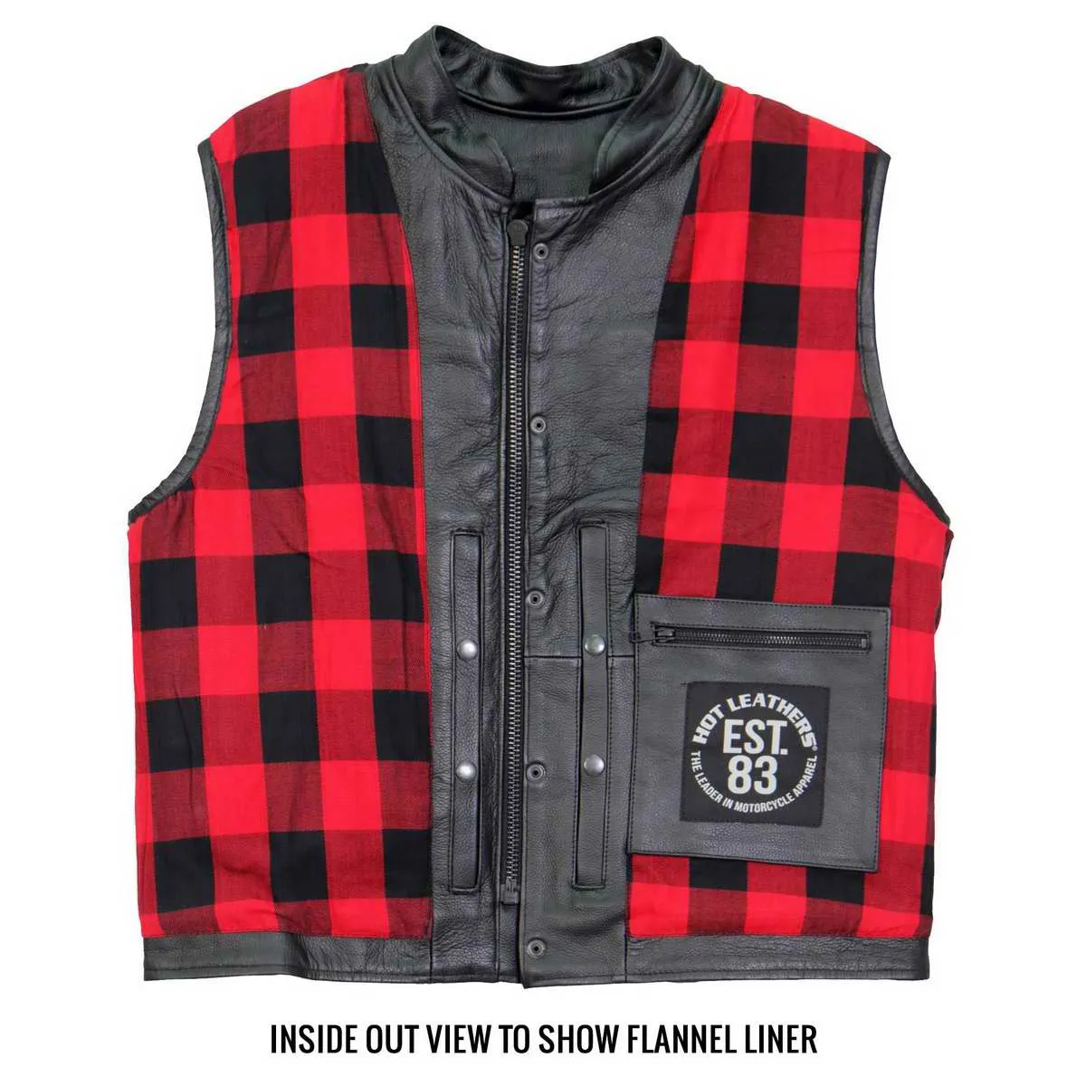 Hot Leathers VSM1060 Men's Black 'Flannel Red' Conceal and Carry Leather Vest