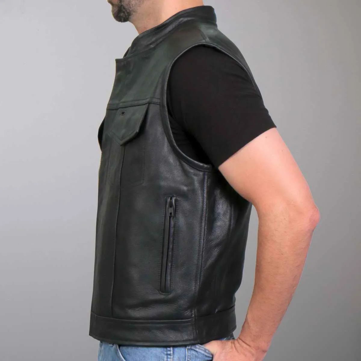 Hot Leathers VSM1060 Men's Black 'Flannel Red' Conceal and Carry Leather Vest