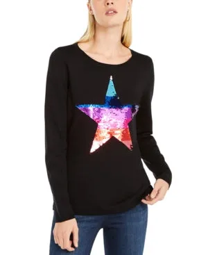 INC Sequin Star Sweater, Size M